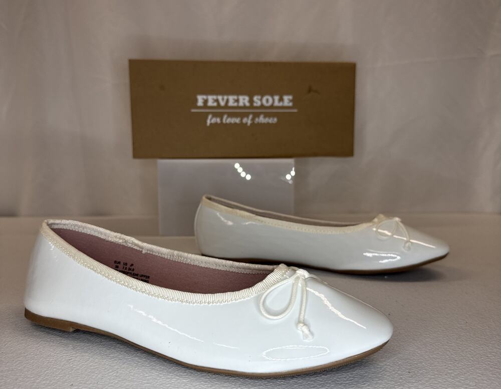 FEVERSOLE Women's Patent Ballet Flats White Size 7.5